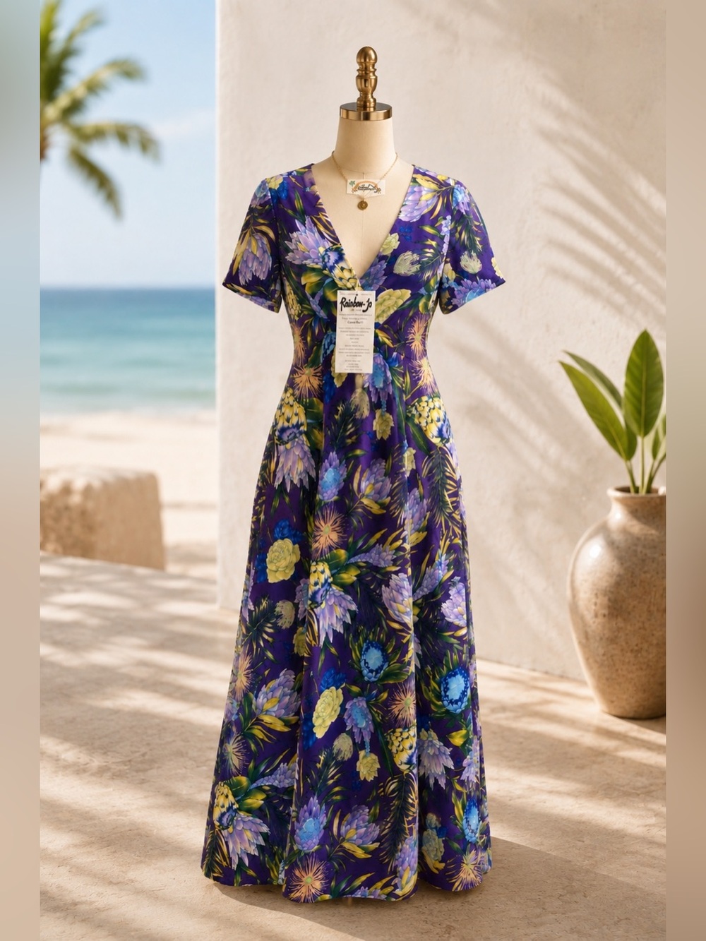 Rainbow Jo Tropical Floral Hawaiian Cotton Dress NWT Purple Size Small